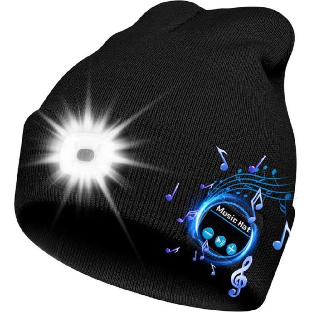 Bluetooth Beanie Hats with Light,Unisex Rechargable LED Beanie with Headphone